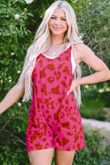 Combi-short sans manches à col en V et poches léopard rose rouge-A WOMAN WE LOVE