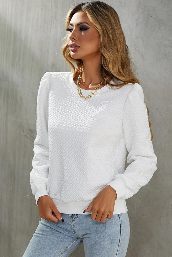 White textured high with long sleeves and round neck