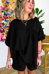 Ensemble t-shirt et short oversize en tricot gaufré noir-A WOMAN WE LOVE