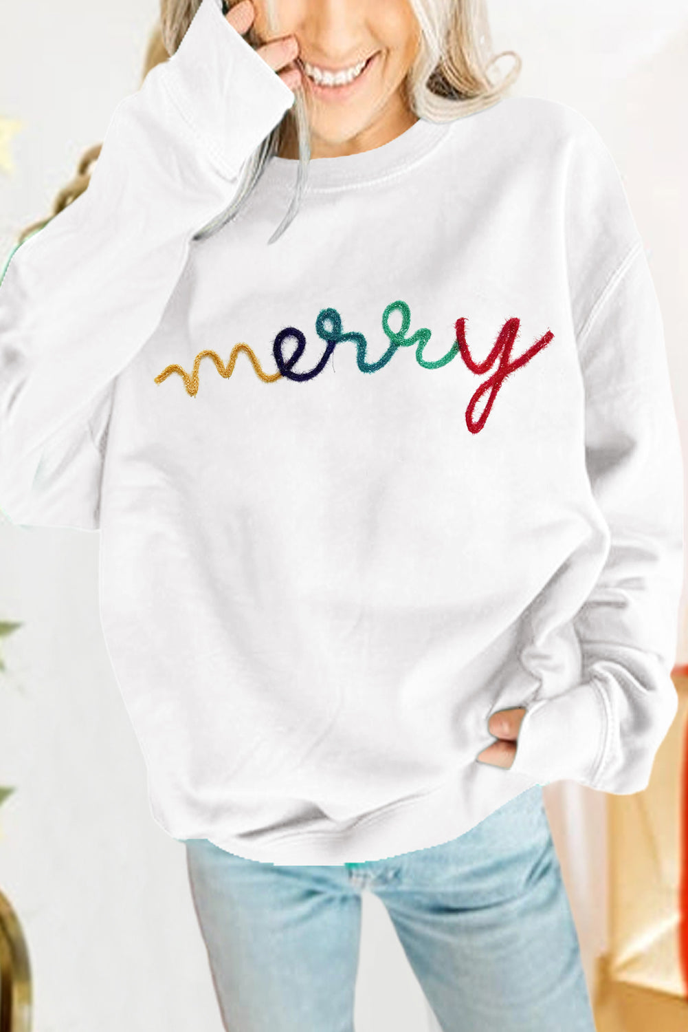 Sweat-shirt pull graphique blanc MERRY