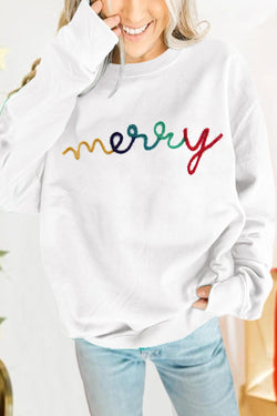 MERRY white graphic pullover sweatshirt