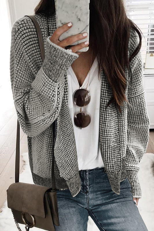 Terlina del contrasto plaid grigio Apri cardigan