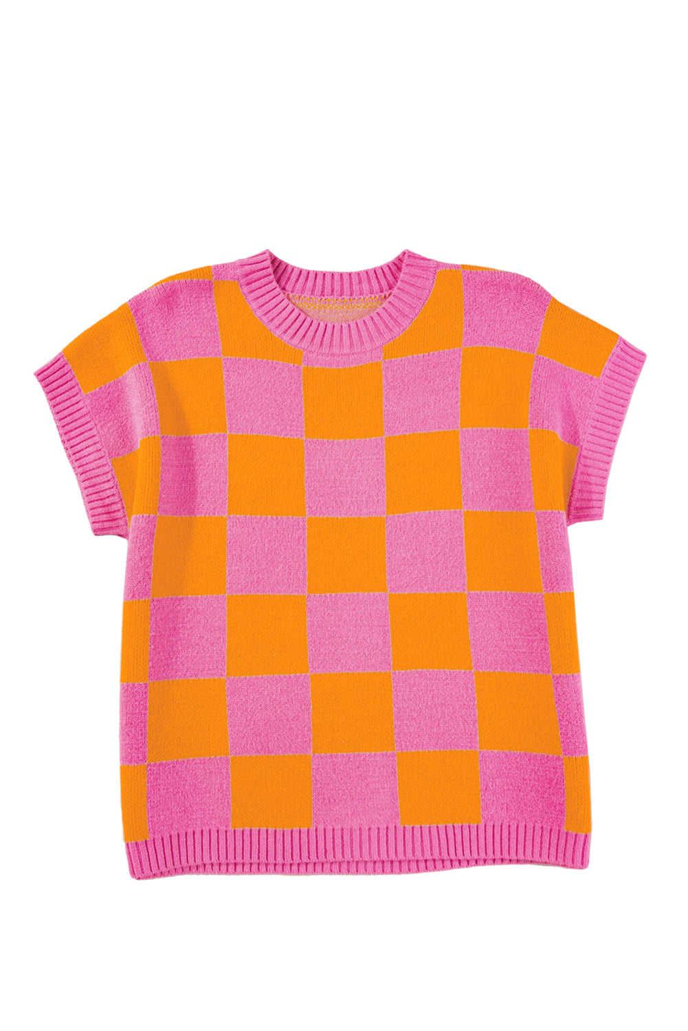 Erdbeer -Pink -Farbblöcke Plaid Muster Rippes Trimmpullover Tanktop