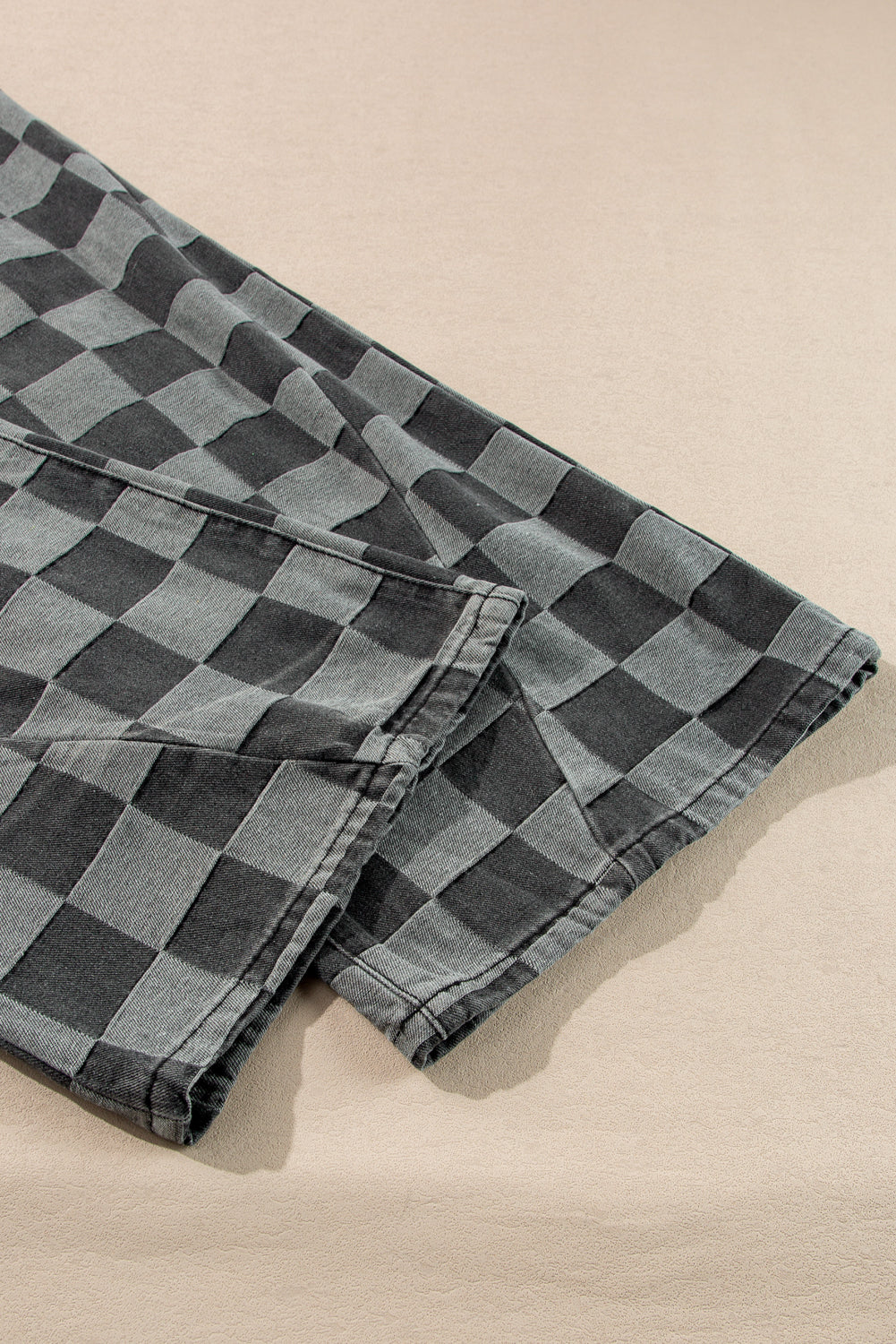 Dark Grey Plaid Denim Wide Leg Jeans