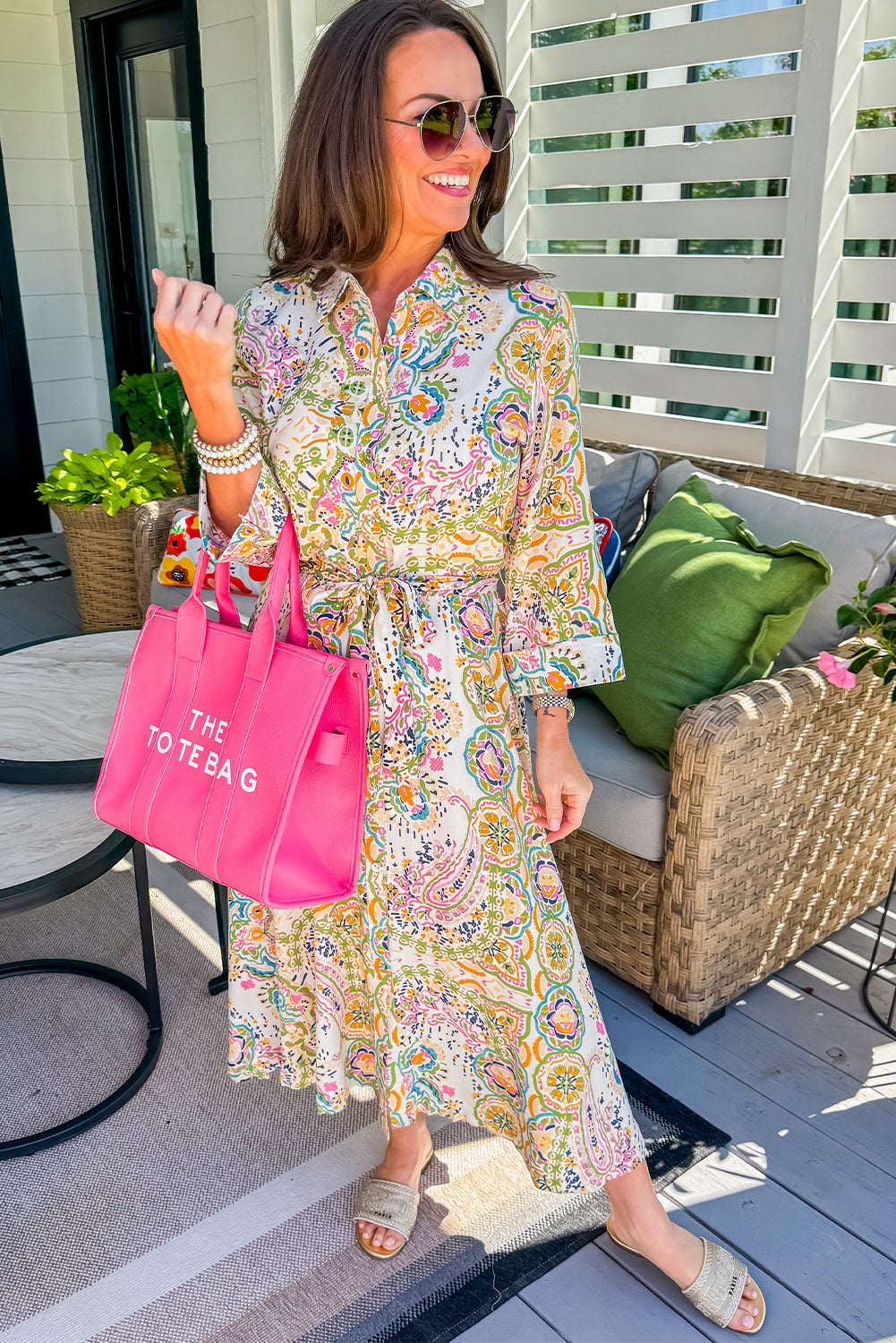 Vestido midi de cintura alta con estampado de estampado de Paisley