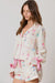 Two -piece white pajama set with wine glass print and Christmas butterfly knot