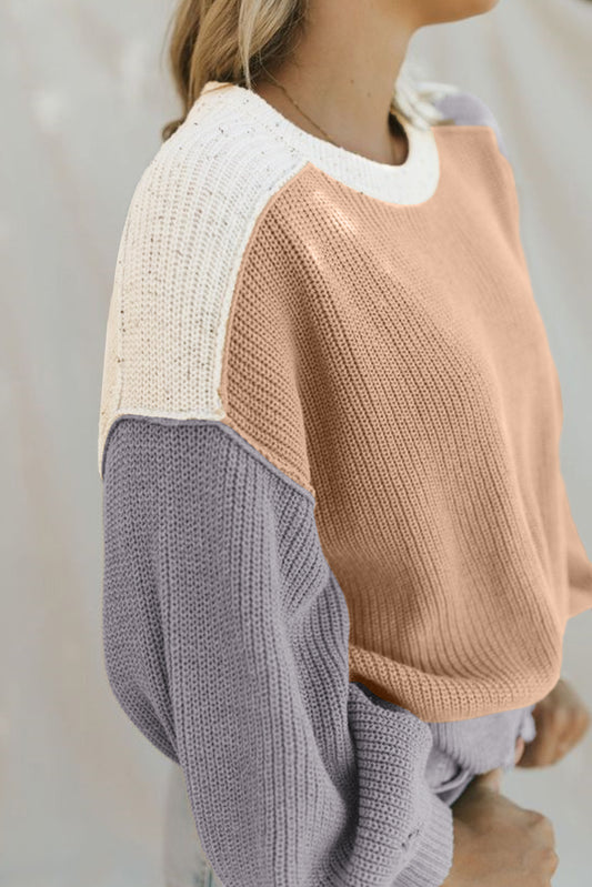 Mehrfarbiger Farbblock Patchwork Baggy Pullover