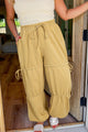 Beige high waisted drawstring fitted band pants