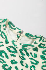 Damn sleeve top and black -leopard printed collar blackish greenish