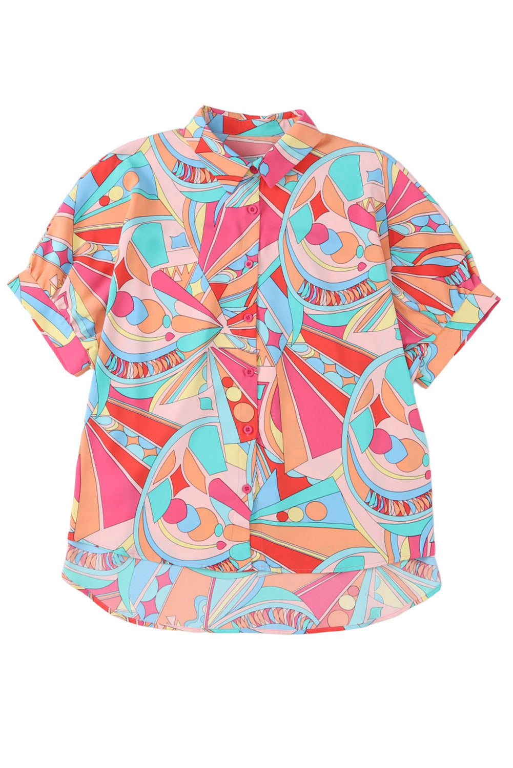 Multicolor -abstraktes Geometrie -Druck halb Puffhülle lose Hemd