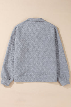 Grey textured half zip neck sweatshirt in solid color