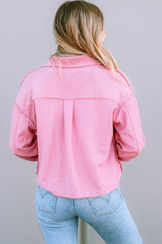 Veste chemise rose avec poches et col rabattu