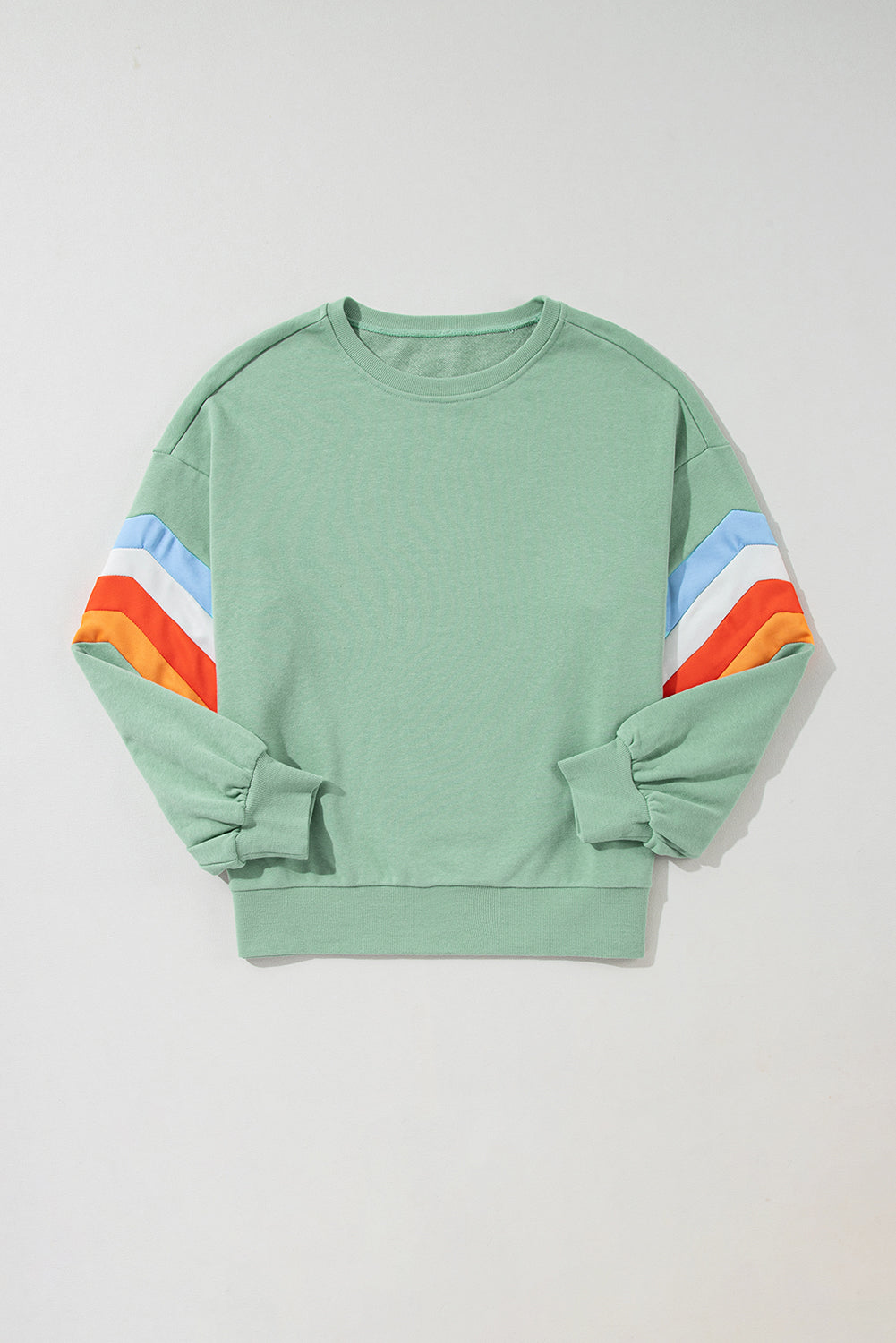 Mondlicht Jade Regenbogen gestreiftes Ärmel Crew Hals Lose Sweatshirt