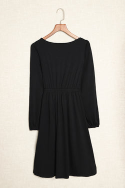 Black high waist buttoned long sleeve dress