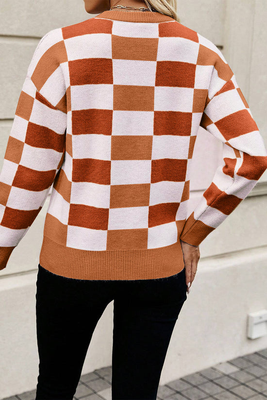 Orange sweater checkered and ribbed edges *