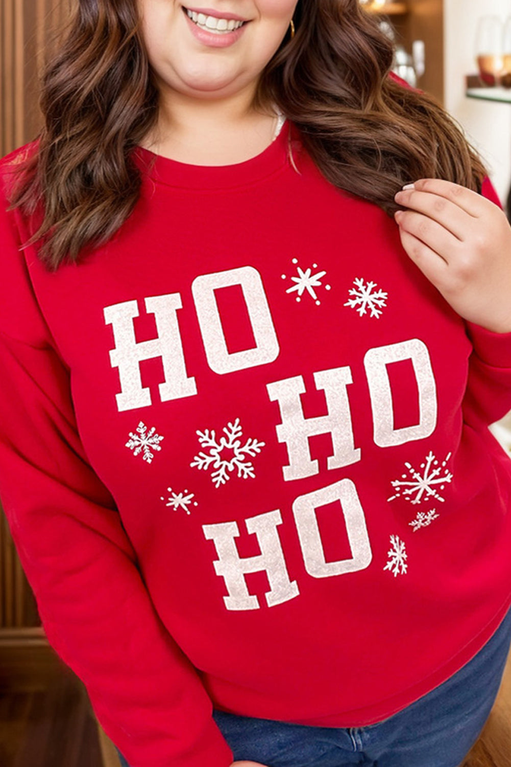 Plus Size Ho Ho Ho Graphic Red Hot Christmas Sweatshirt