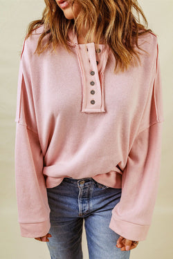 Casual pink hoodie with buttons and united patchwork border