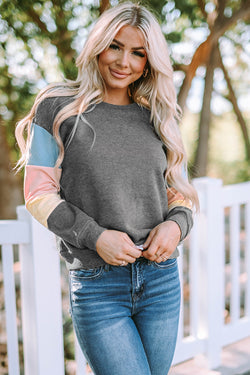 Grey Color Block Long Sleeve Sweatshirt