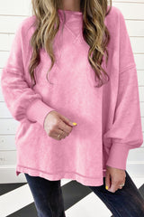 Sudadera de hombro caída y mineral rosa fresa de lavado