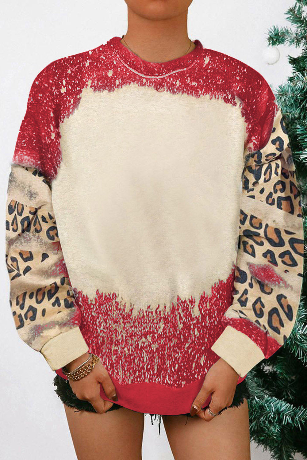 Sudadera de leopardo de tip-dye rojo brillante con hombros caídos