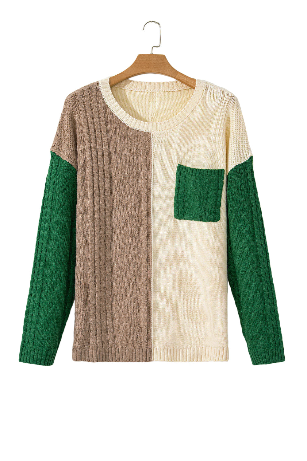 Plus Size Cable Knit Drop Shoulder Sweater in Mist Green