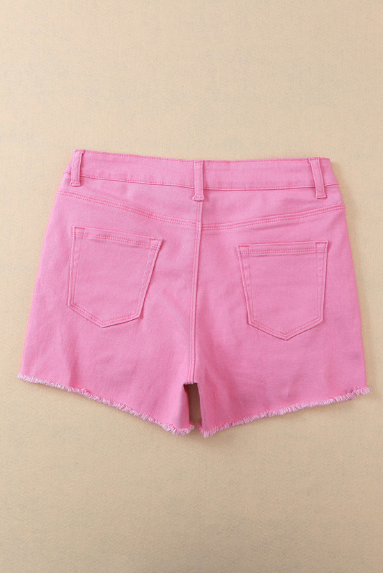 Short en jean vieilli de couleur unie rose