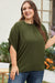 Plus Size Moss Green Swiss Polka Dot Top with High Neck and Tie Neck