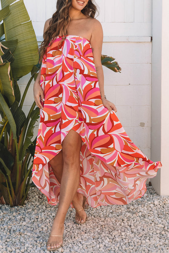 Vacay dress high and low strip with pink flowers *