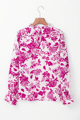 Chemisier rose à imprimé floral et manches à volants avec trou de serrure dans le dos-A WOMAN WE LOVE