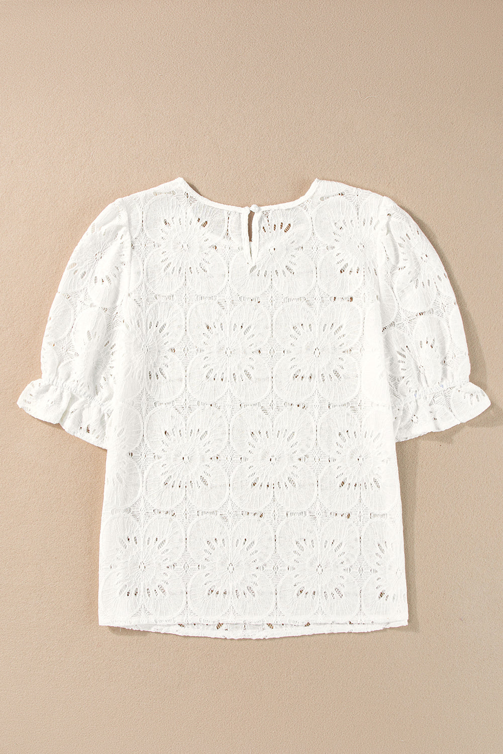 White with ruffle sleeves and jacquard lock hole with eyelets and flowers