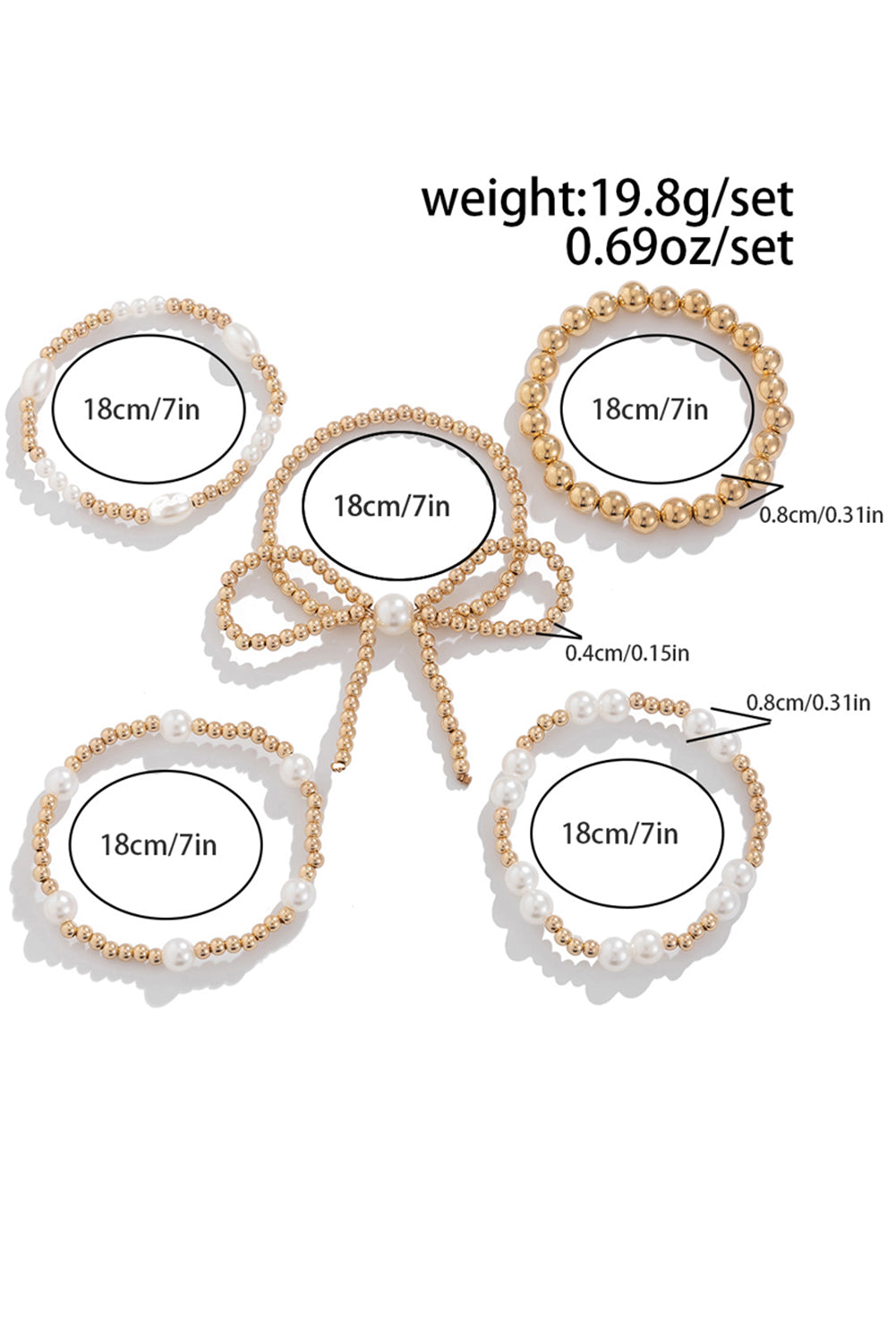 Ensemble de bracelets multicouches en perles et nœud papillon doré