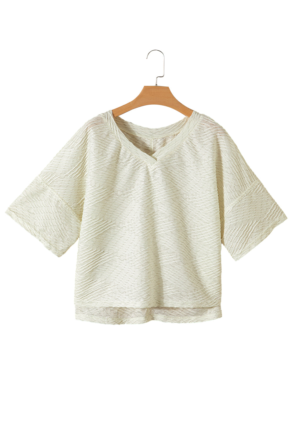 BEIGE V Neck Textured Split Hem surdimensionné