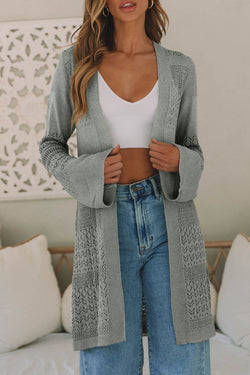 Cardigan gris ouvert sur le devant en maille pointelle