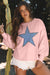 Gossamer Pink Studded Star Print Long Sleeve Oversized Top