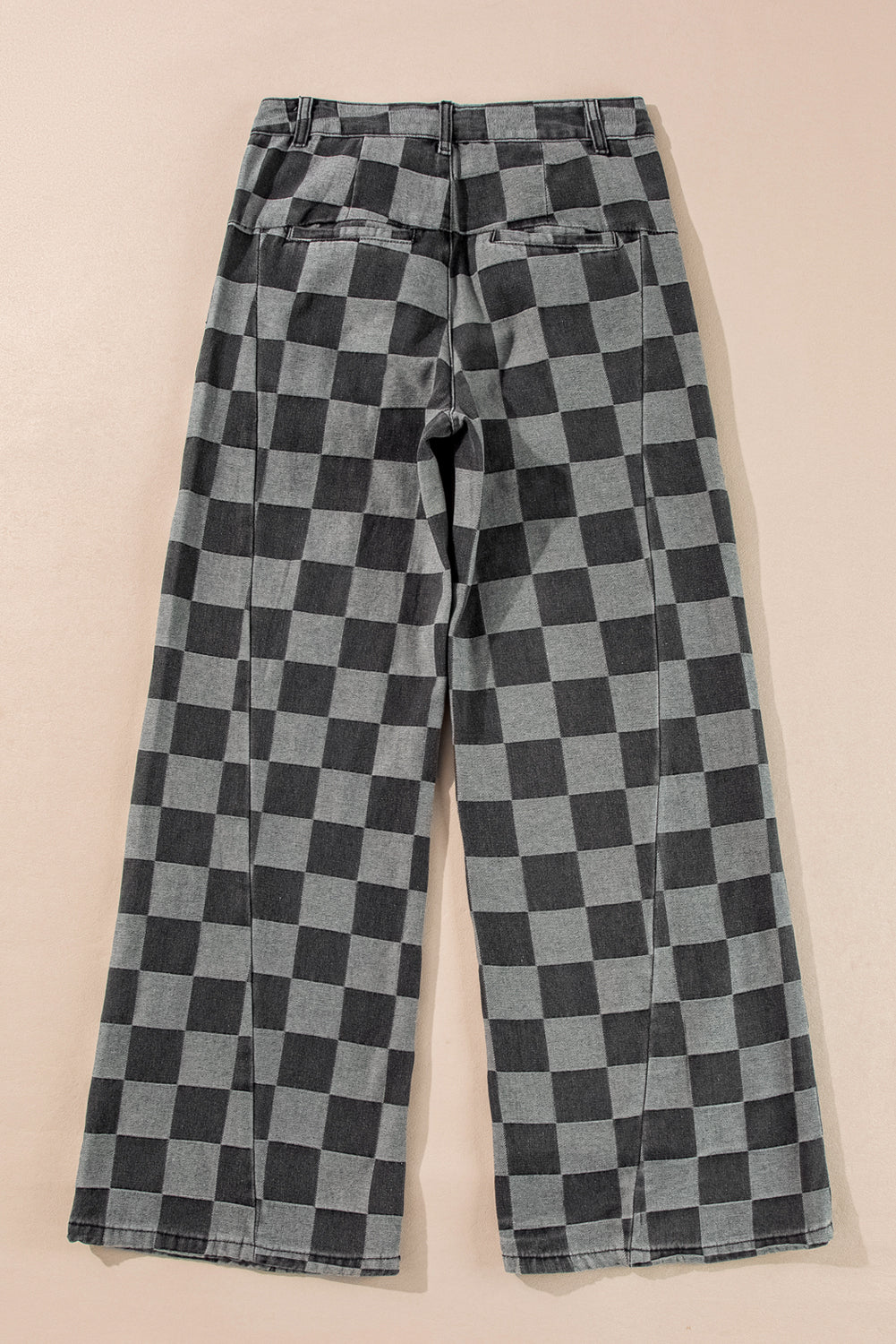 Dark Grey Plaid Denim Wide Leg Jeans
