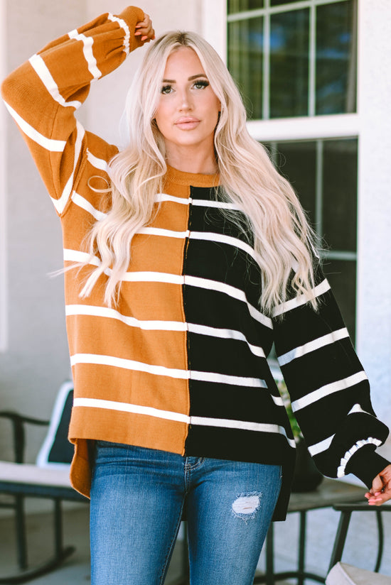 Contrast Striped Print Oversized Drop Shoulder Top