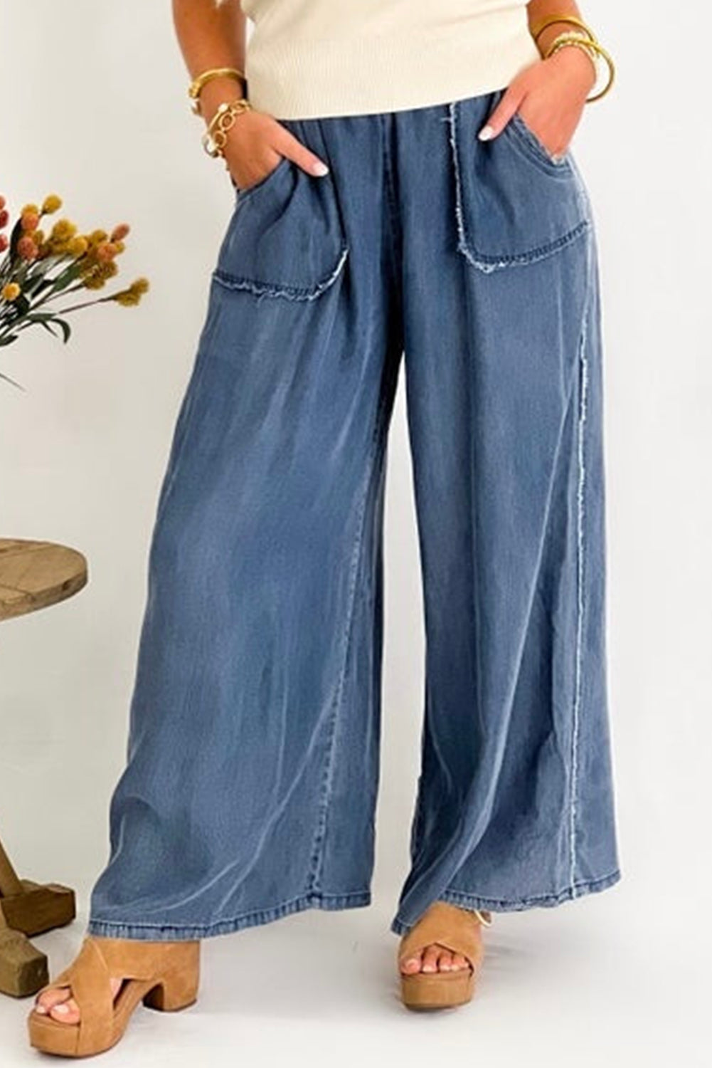 Sail bleu lavé denim chambray lâches et pantalon de taille