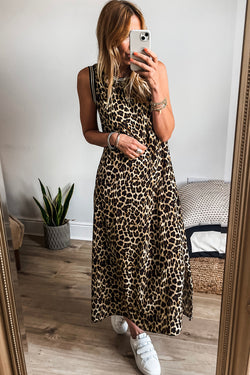 Vestido de manga de leopardo negro largo *