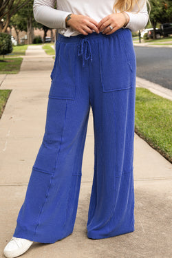 Pantalon large taille haute avec cordon de serrage et poche grande taille bleu ciel