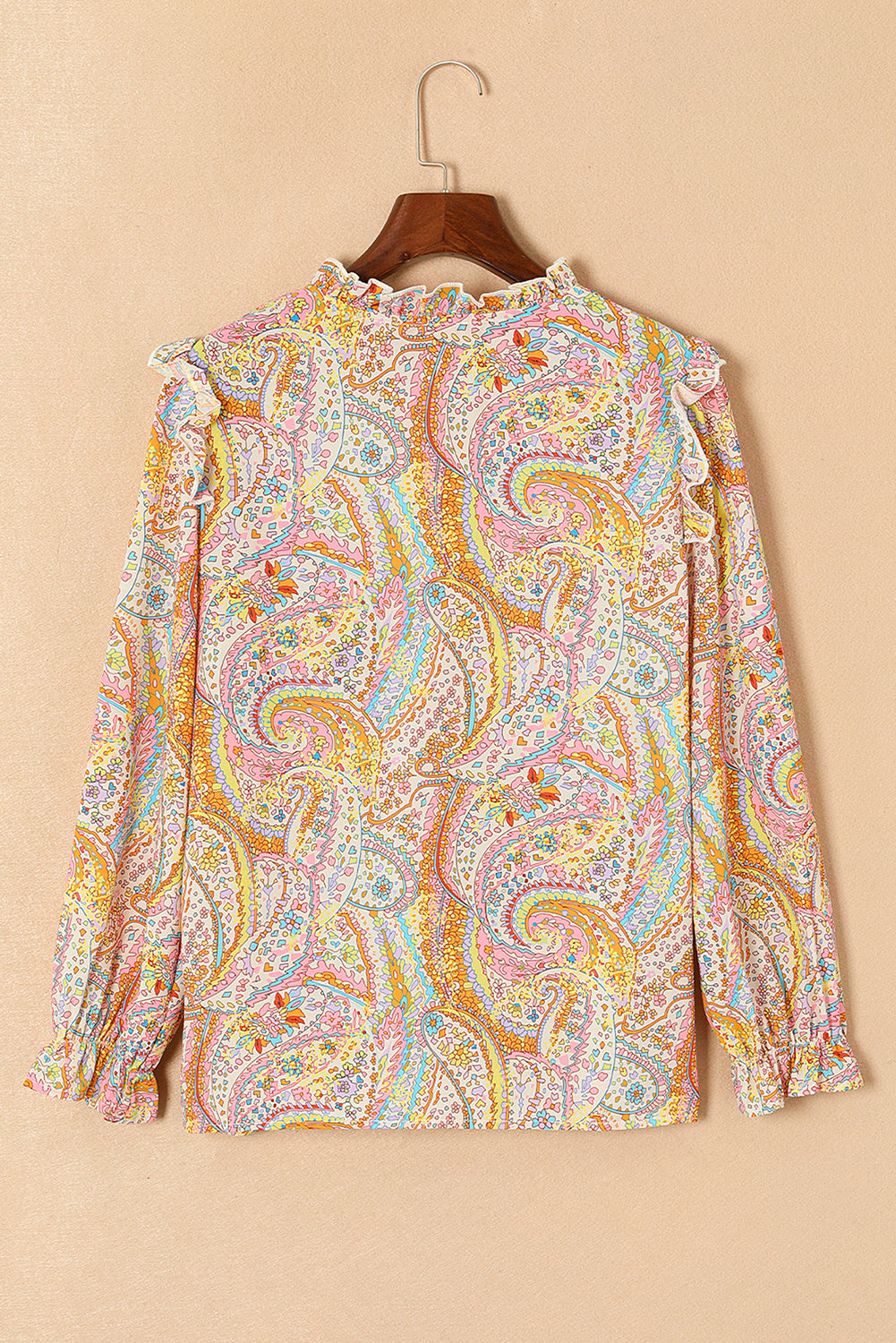 Jaune Paisley Print Ruffled Trim Boho Shirt