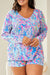 Plus Size Sky Blue Floral Print Long Sleeve Loungewear and Shorts