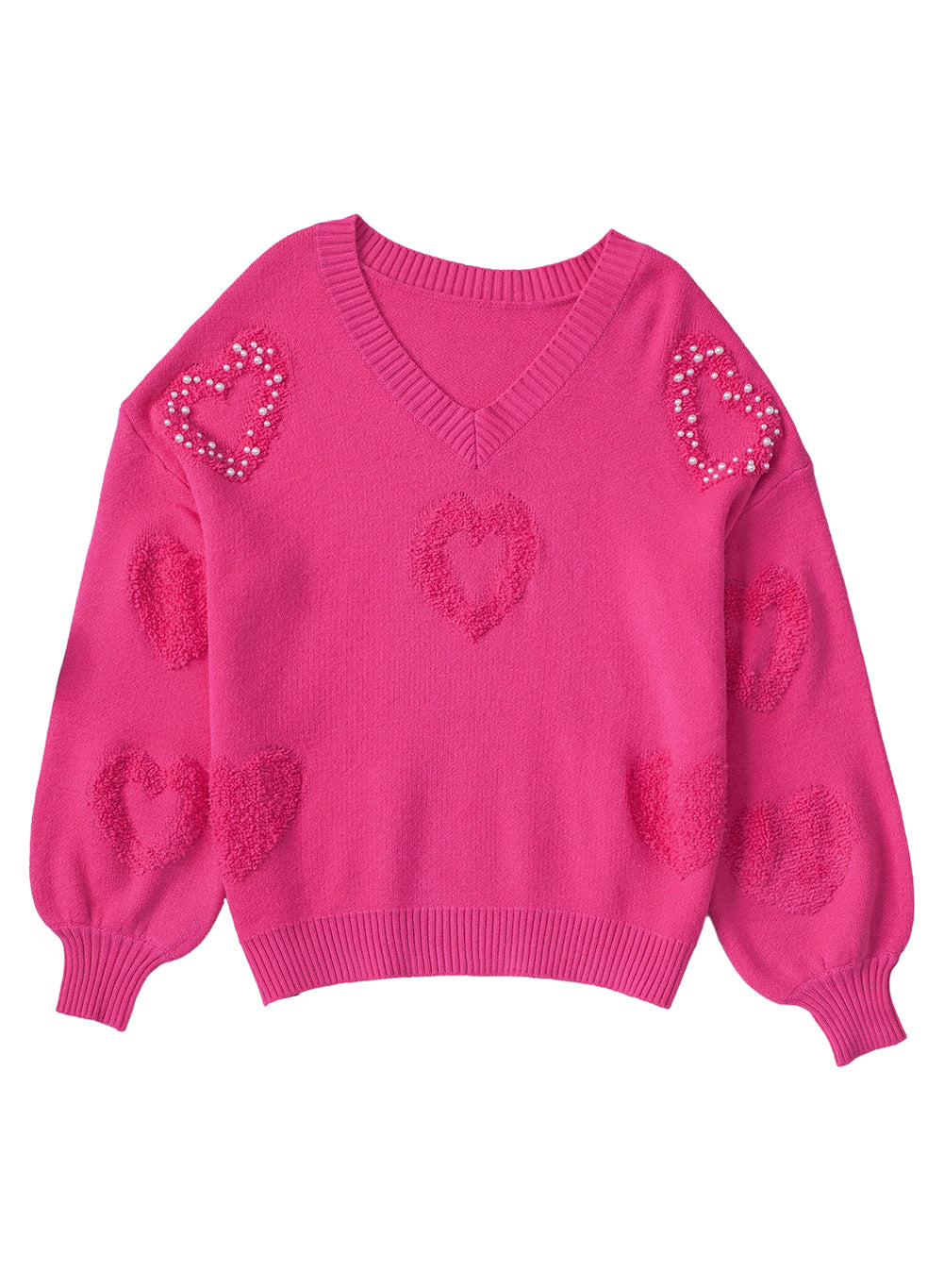 Rose Red Pearl abbellito Fuzzy Hearts v Neck Miciter