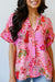 CROWT V -neck blouse with pink jungle floral print