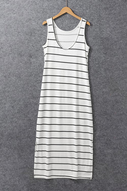 Long dress without sleeve with white striped and back open with slits