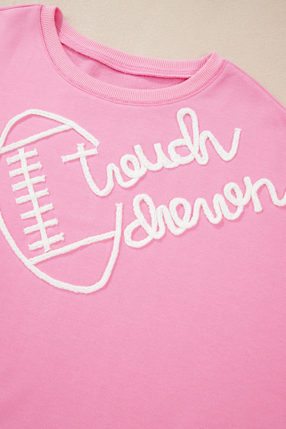 Touch Down Rugby Football Plus Size Pink Embroidered Sweatshirt