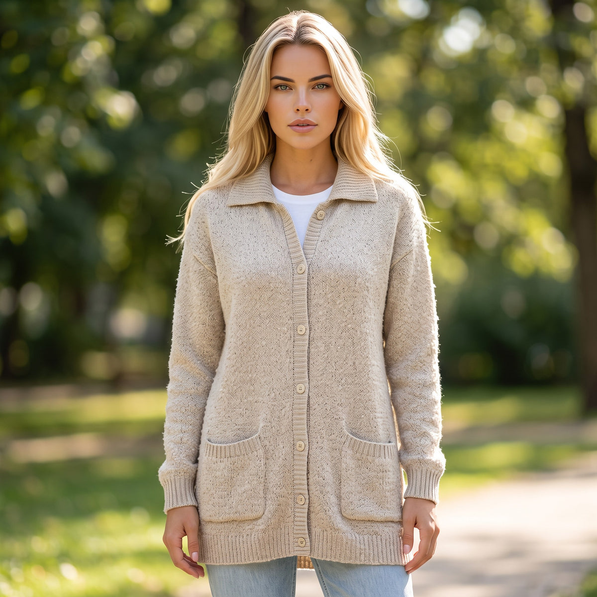 Cardigan buttoned with collar and falling shoulders *