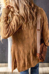 Cardigan kaki en maille torsadée à œillets et bordures côtelées-A WOMAN WE LOVE
