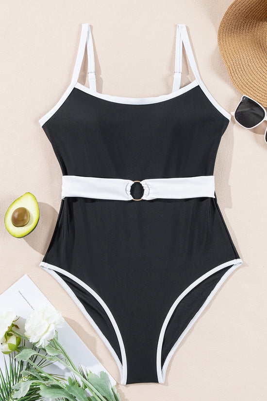 Maillot de bain une pièce noir à bordure contrastée *