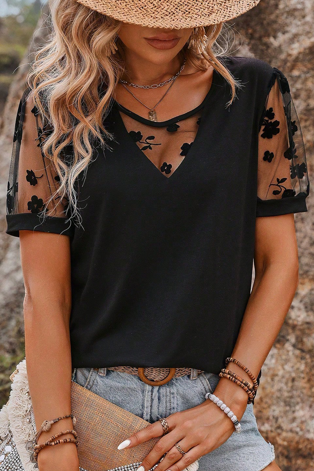 Black Flora lace t-shirt in lace