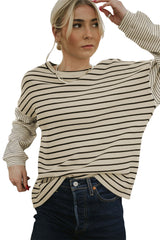 T-shirt ample à manches longues et patchwork rayé noir